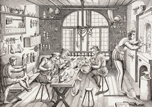 1873年に出版された「Les Arts au Moyen Age」からのエティエンヌドローヌのワークショップの内部 作： French School